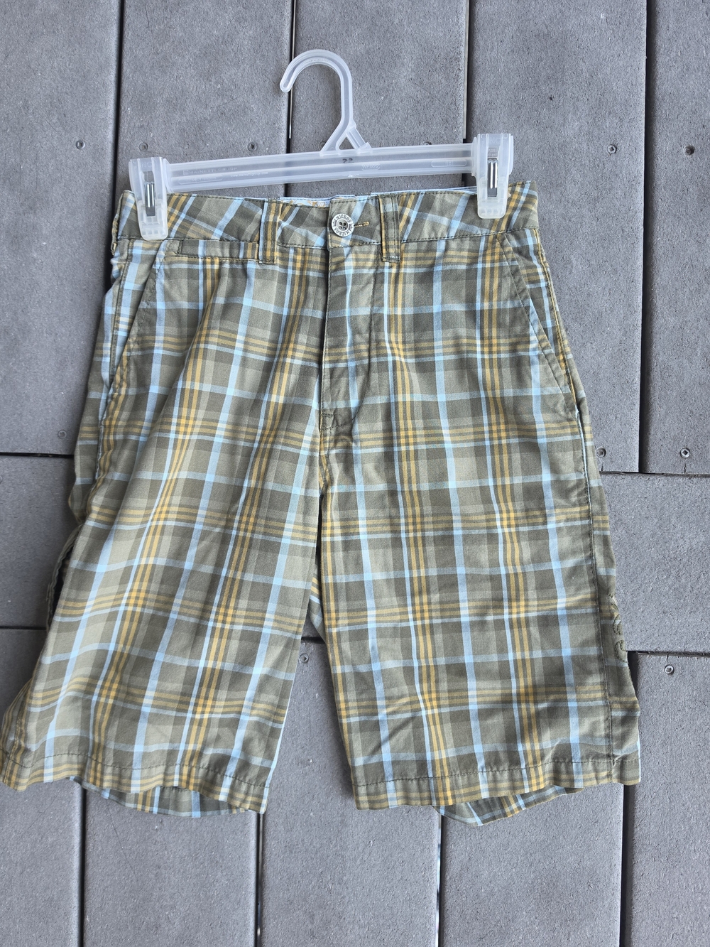 Micros Plaid Cargo Shorts - Olive, Yellow, Light Blue
